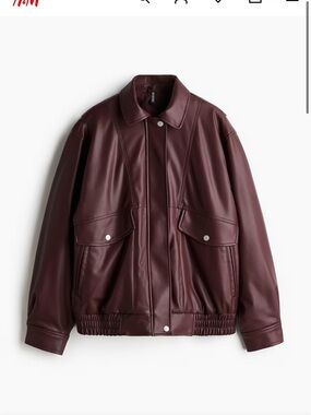 H&M Deep Burgundy Faux Leather Bomber Jacket